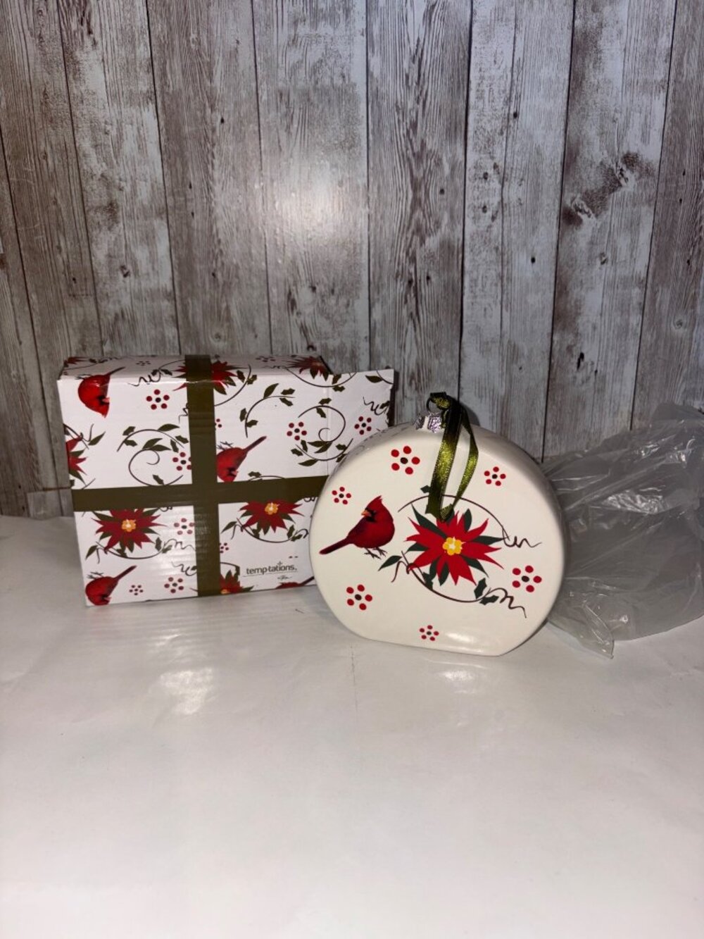 Temptations by Tara Cardinal Ornament Christmas Cocoa Recipe Ceramic Gift Box